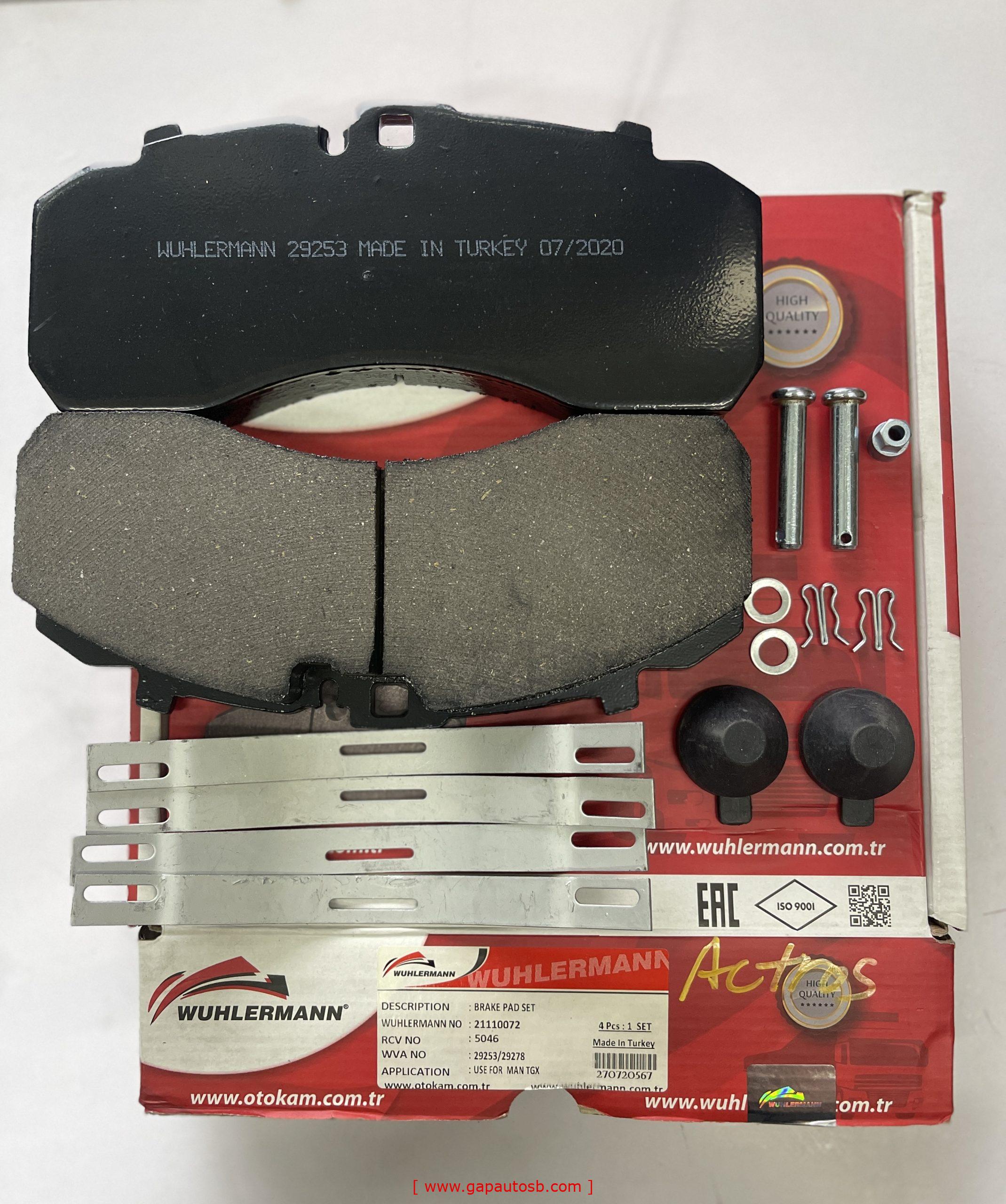 WVA29253 / 29278 ACTROS MP3 DISC PAD FRONT WUHLERMANN