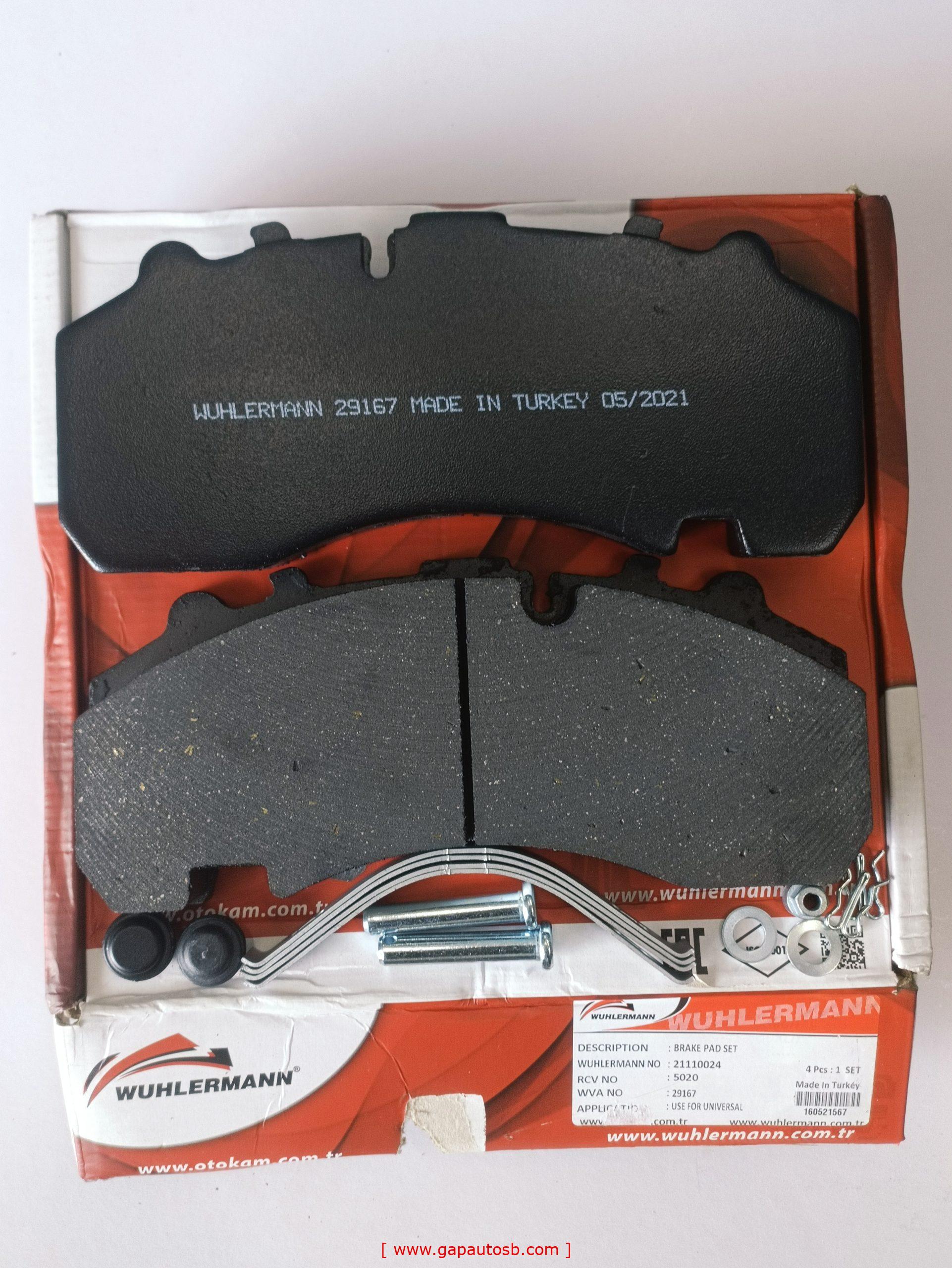 WVA29167 BPW KNORR TYPE DISC PAD WUHLERMANN